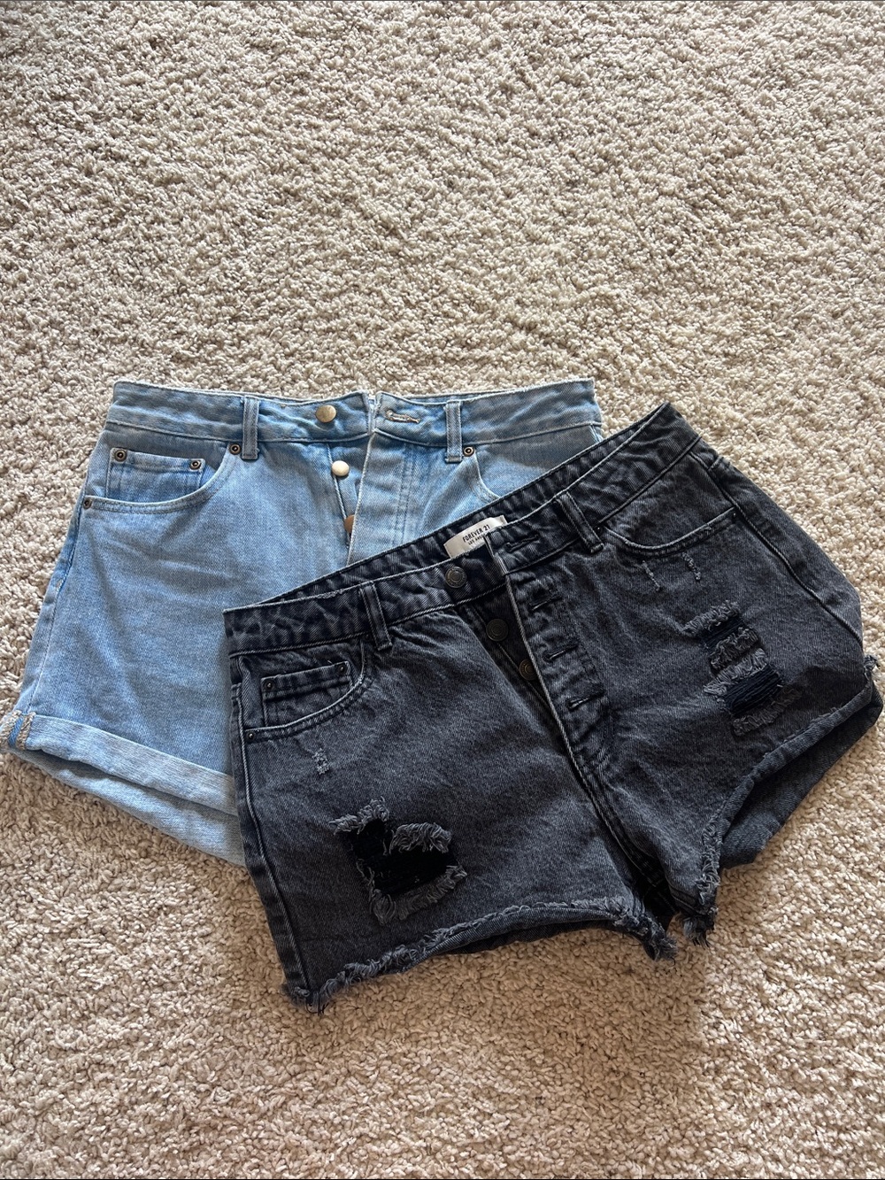 Forever 21 Two Denim Shorts in Light Blue and Black